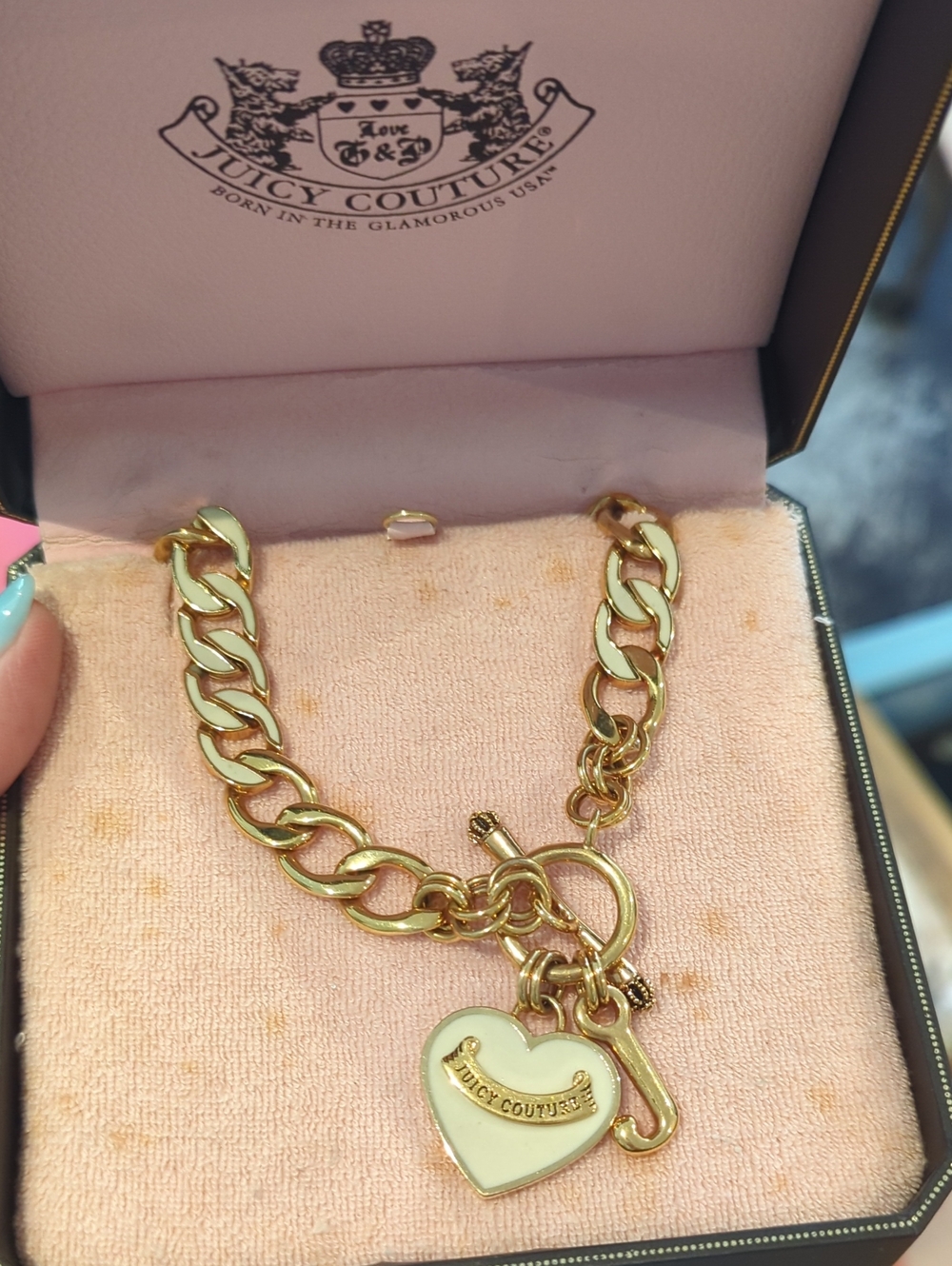 Juicy Couture Gold Chain Necklace with Cream Heart Charm